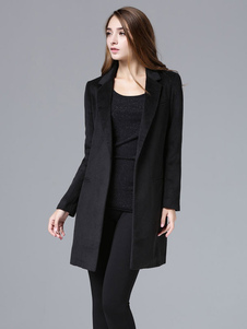Costume collier Slim Fit manteau manteau noir en laine manches longues féminines d’hiver