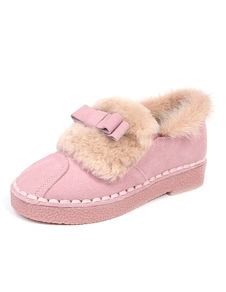 Slip On mocassins doublé daim rose flâneurs fourrure Flats féminines avec Bow