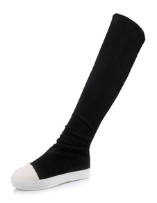 Élastique noir bottes genou haut plateforme bottes d’hiver pour femmes
