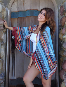 Nager la couverture de l’Ups Boho bleu imprimé maillot de bain féminin plage de mousseline de soie