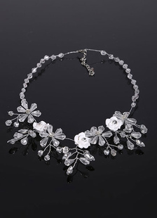 Fleurs de collier de mariage blanc clairement bijoux perlés à la main mariée collier en cristal