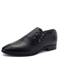 Bout pointu Dress Shoes Black lacez vers le haut de chaussures plates formelles pour les hommes