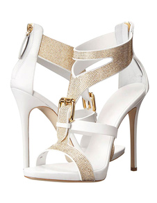 Talons hauts robe sandales Open Toe découpe strass talons chaussures d’été pour femmes