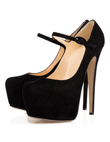 Chaussures à talons hauts plateformes Suede noir pompes Sexy Chaussures femmes talon boucle Mary Jan