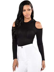 Sexy Black Body autour de l’encolure découpe manches longues Slim Fit Body