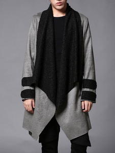 Manteau gris col Turndown manches longues coton manteau hommes avec ceinture