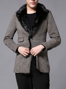 Tan manteau fausse fourrure col manches longues Peplum brassard bouton manteau hommes d’hiver