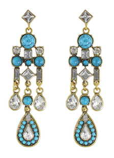 Les boucles d’oreilles Chandelier Boho Dangle Earrings féminines strass bleu