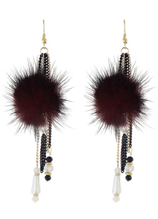 Chic Dangle rouge Boucles d’oreilles féminin boucles Duster d’oreilles avec pompons