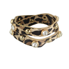 Simili cuir Wrap Bracelet perle Stud en couches Bracelets des femmes