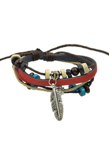 Boho Bracelet des femmes perles Bracelet jonc tissées en couches en Faux cuir