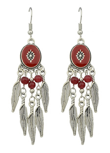 Boucle d’oreille de forme Boho Drop boucles d’oreilles rouge alliage plumes