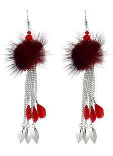Alliage crochet Dangle rouge Boucles d’oreilles féminines boucles Duster d’oreilles avec pompons