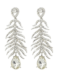 Strass plumes forme boucle d’oreille féminin de boucles d’oreilles goutte argent