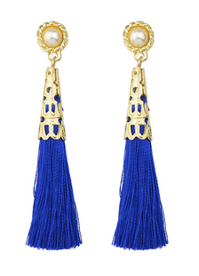 Frange bleue boucles d’oreilles métal détail perle Stud Earring