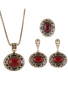 Bijoux Pendentif rouge Set collier femmes avec boucles d’oreilles et bague