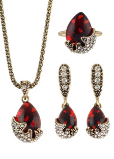 Bijoux Collier pendentif en strass rouge Set femmes avec boucles d’oreilles et bague