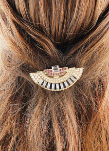 Pince à cheveux perle strass métallisé or