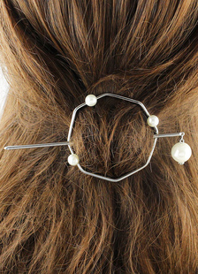 Argent Clip perle Open Circle barrette Barrette minimaliste rustique Metal accessoires pour cheveux