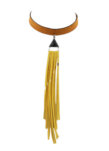 Frange tour de cou Collier métal détail Brown Suede parement