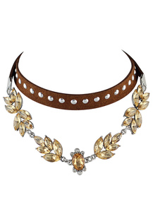 Collier Choker Jeweled Rivet en Faux cuir rouge Ture parement pour femmes