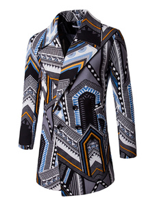 Peacoat masculin gris imprimé manches longues Double Breasted occasionnel à la palangre Coat