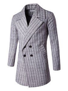 Peacoat gris masculine rayé Double Breasted manches longues occasionnels à la palangre Coat