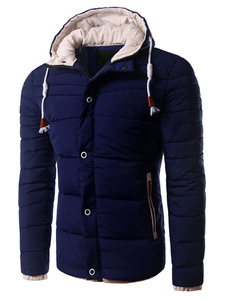 Manteau matelassé de masculin rouge manteau hiver Drawstring Hooded manches longues