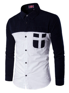Chemises manches longues couleur bloc Casual chemise hommes bleue