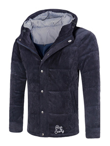 Hiver hommes manteau matelassé capuche longue manches veste bleu profond et manteau