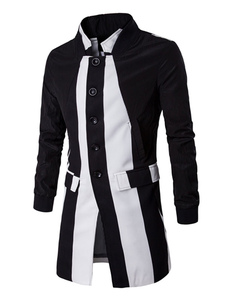 Manches longues col du Stand bouton avant occasionnel à la palangre manteau manteau noir hommes à ra