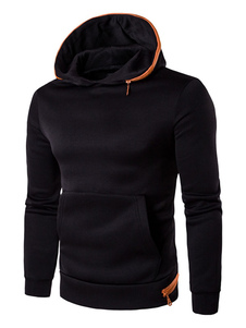 Noir Long Hoodie manches fermetures Deco Casual Hooded Sweatshirt hommes
