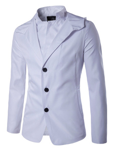 Blanc veste manches longues bouton hommes Up Hooded Fake 2 pièce Centre évent Hooded Jacket black/re