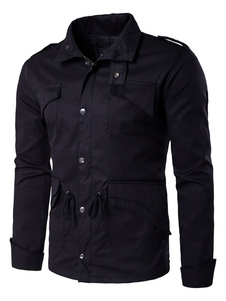 Veste noire manches longues bouton hommes Up taille de sac bandoulière Military Jacket