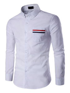 Blanc col Turndown Casual manches coton Chemise masculine longues