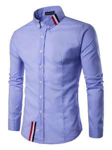 Col Turndown bleu coton Casual chemise chemise homme à manches longues