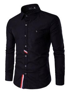 Chemise noire à manches longues hommes Slim Fit chemises sport