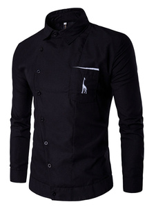 Noir chemise bouton Oblique Casual chemise à manches longues avec Logo hommes