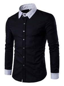 Chemise noire à manches longues bouton hommes chemise Casual 2 couleurs