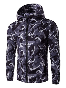 Long camouflage Windbreaker Jacket hommes Sleeve Hooded Zip Up Jacket