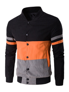 Bras rayé couleur bloc bouton manches longues veste masculine Veste Blouson