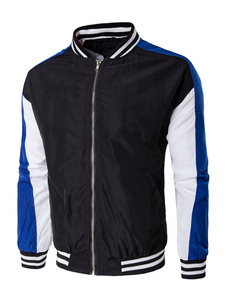 Couleur bloc rayé à manches longues occasionnels Zip Bomber noir veste masculine Up Jacket