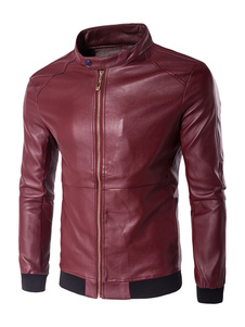 Pu cuir veste Bordeaux manches longues Zip Up Jacket