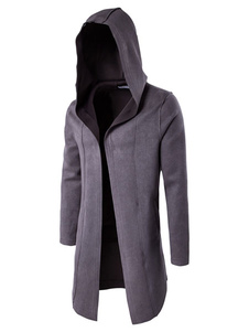 Cardigan à capuchon manteau gris manches longues occasionnels à la palangre Coat hommes