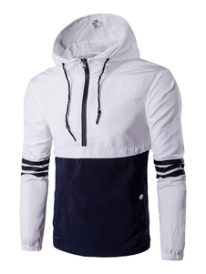 Hooded Jacket Drawstring contraste couleur manches longues coupe-vent veste