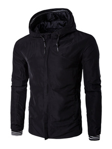 Veste Coupe-vent noir longues manches cordon de serrage capuche Zip Jacket