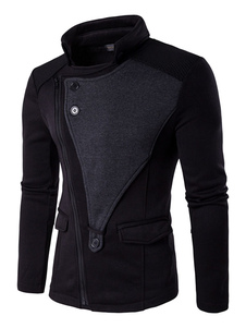 Haut de Hoodie noir collier fermeture éclair Oblique contraste couleur Casual Zip masculine Up Jacke