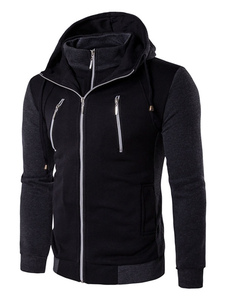Noir Hoodie Long manches fermeture éclair hommes Veste Blouson à capuchon