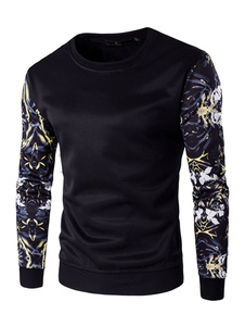 Sweat-shirt noir hommes imprimé manches longues coton Crewneck Hoodie