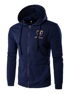 Fermeture éclair Drawstring Sweat-shirt à capuche manches longues à capuche marine foncé masculine
